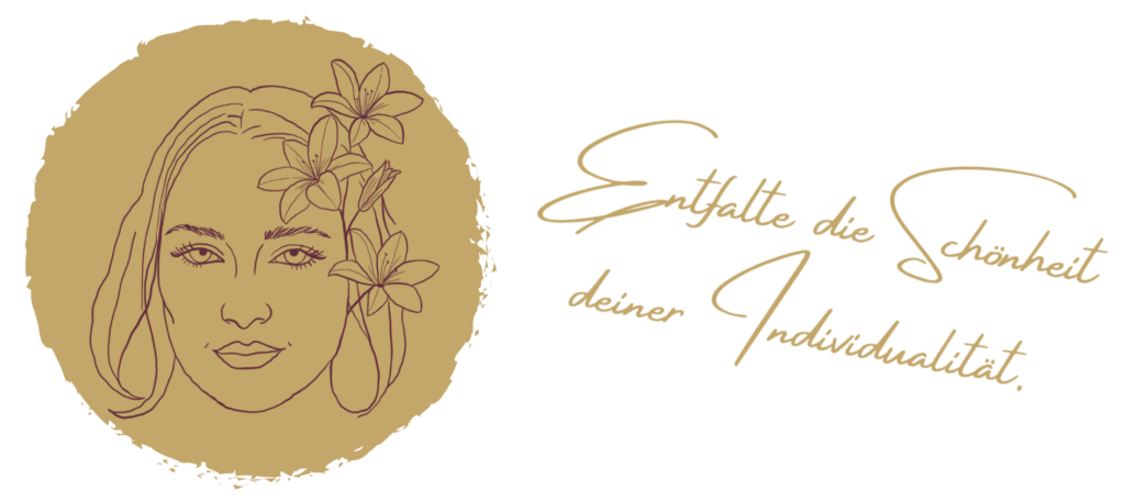 Handgezeichnete Illustration mit Gesicht und Blumen - Schriftzug "Entfalte die Schönheit deiner Individualität"