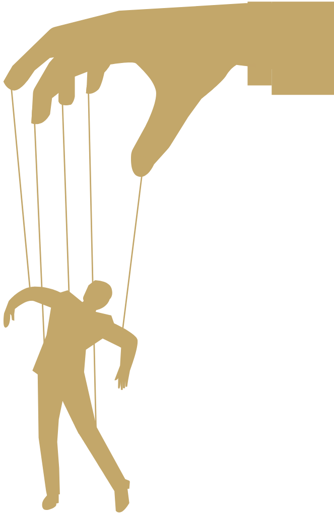 Marionette als Symbol für Fremdbestimmung, Manipulation und einengende Lebensmuster.
